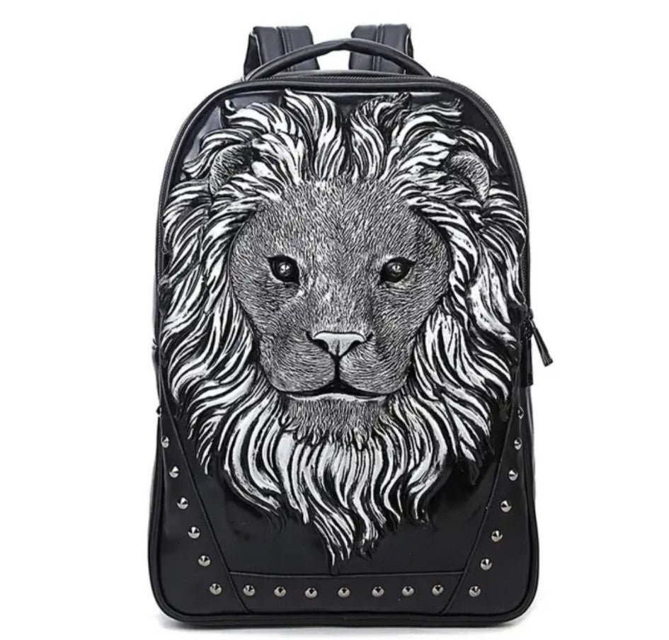 Unisex lion backpack bag in silver